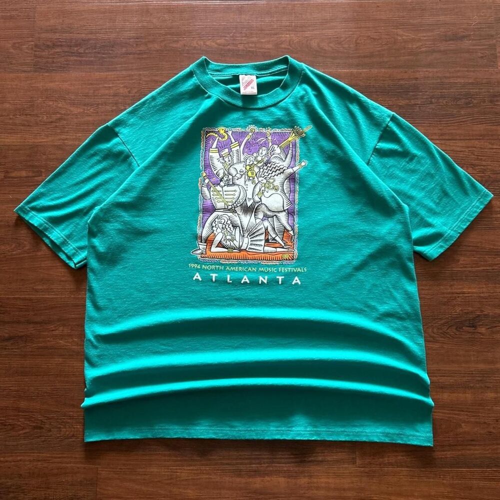 Jerzees Men's Green and Blue T-shirt